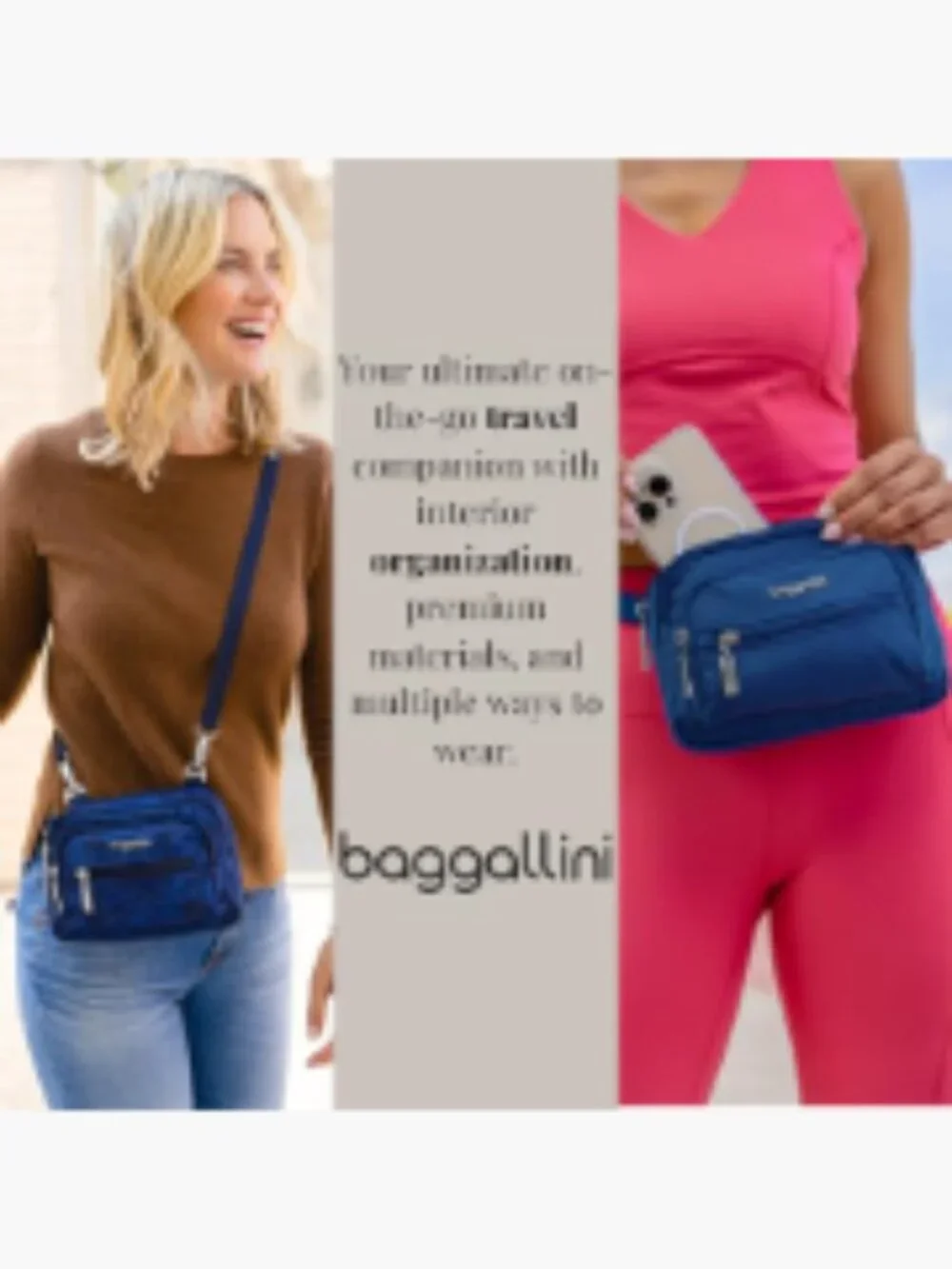 Baggallini Triple Zip Small Crossbody Bag - Convertible Fanny Pack Belt Bag -